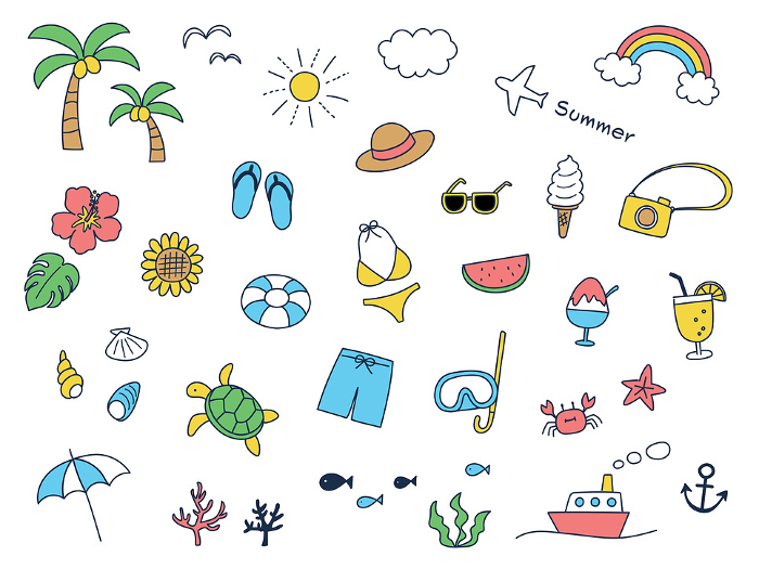 Cute summer motif hand-drawn set_vector illustration