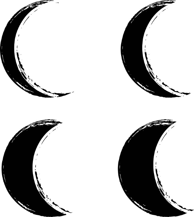 Set of crescent moon illustrations drawn by brush