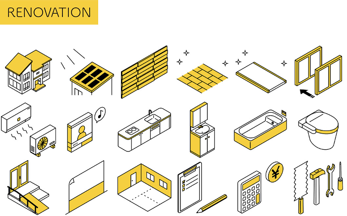 Icon set for home renovation, simple isometric illustration