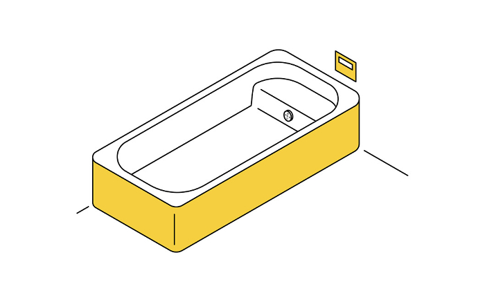 Home remodeling, shallow type system bathtub, simple isometric illustration