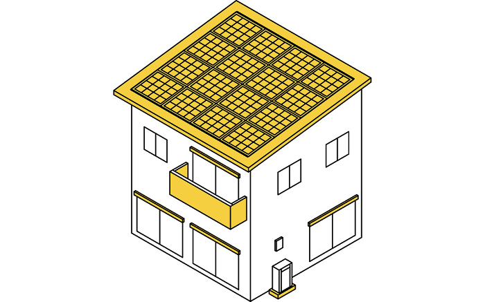 Home renovation, house with solar panels for photovoltaic power generation, simple isometric illustration