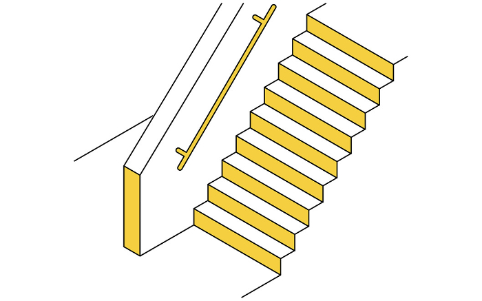 Home remodeling, caregiver remodeling to add handrails to stairs, simple isometric illustration