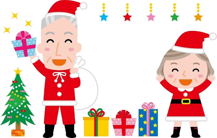 Clip art of an elderly person having a Christmas party with a smile