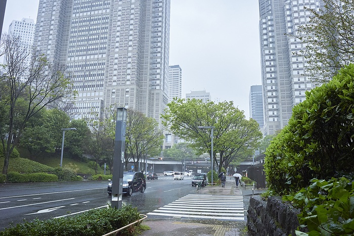 Photographed in 2024 City center with increasing rain and wind April 9, 2024 a.m. Shinjuku ku, Tokyo
