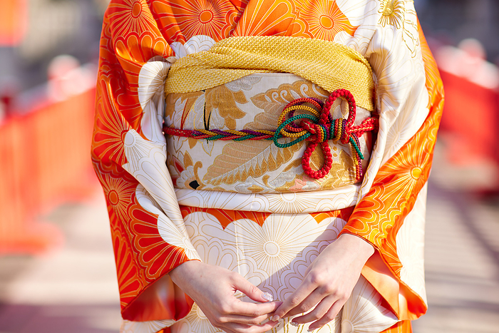 Japanese woman in furisode (long-sleeved kimono)
