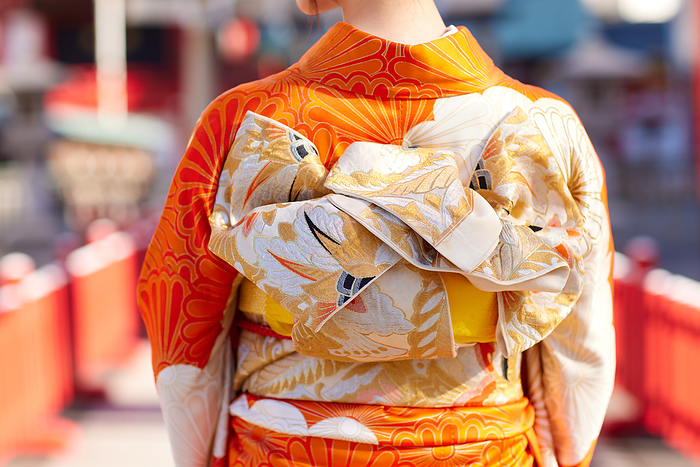 Japanese woman in furisode (long-sleeved kimono)