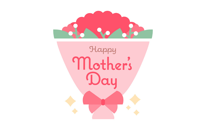 Simple gift logo design illustration for easy to use Mother's Day title with bouquet of carnations.