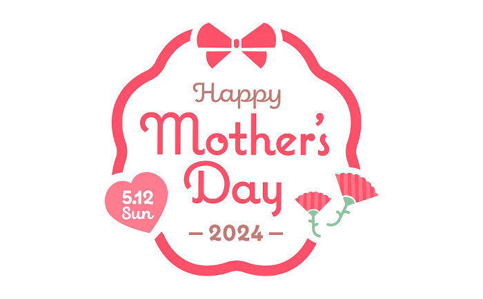 Simple logo design frame with ribbons, carnations and flowers, easy to use for Mother's Day title.
