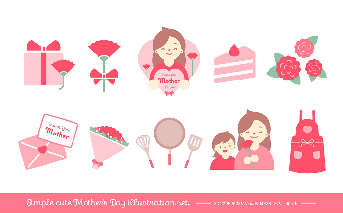 Simple and cute Mother's Day icon illustration set of gifts and people material.