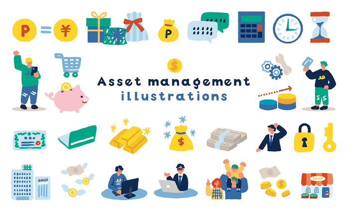 Simple and colorful illustrations with an image of asset management
