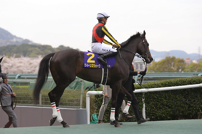 2024 Oka Sho  Japanese 1000 Guineas  G1             Queen s Walk and Yuga Kawada before the Oka Sho  Japanese 1000 Guineas  at Hanshin Racecourse in Hyogo, Japan, on April 7, 2024.  Photo by Eiichi Yamane AFLO 