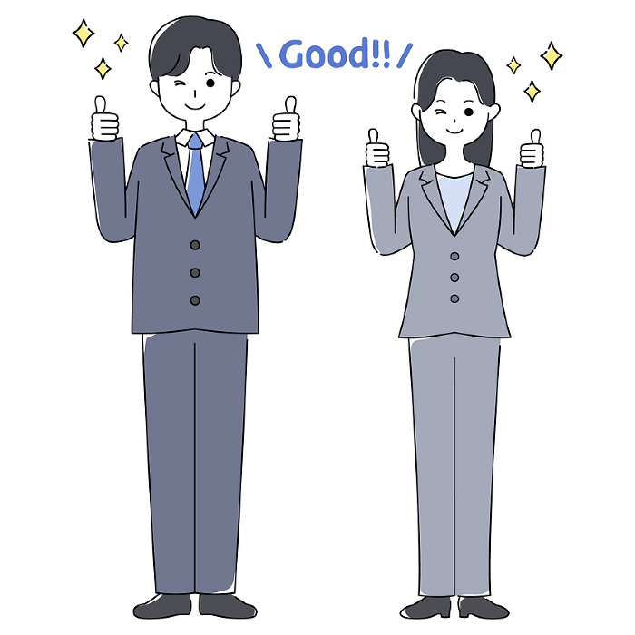 Man and woman in suit giving thumbs up