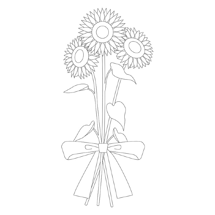 Line drawing illustration of a bouquet of sunflowers, icon, vector