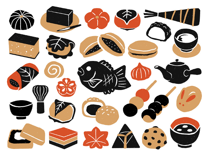 Retro illustration set of Japanese sweets