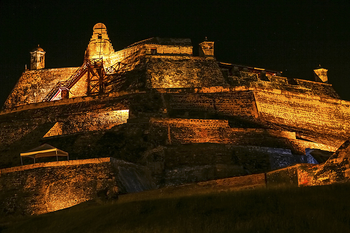 View at night to illuminated Castle San Felipe de Barajas, Cartagena, Colombia View at night to illuminated Castle San Felipe de Barajas, Cartagena, Colombia, by Zoonar Uwe Bergwitz