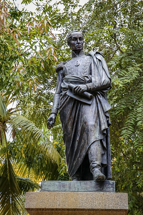Statue of Simon de Bolivar with green background, Santa Cruz de Mompox, Colombia, World Heritage Statue of Simon de Bolivar with green background, Santa Cruz de Mompox, Colombia, World Heritage, by Zoonar Uwe Bergwitz
