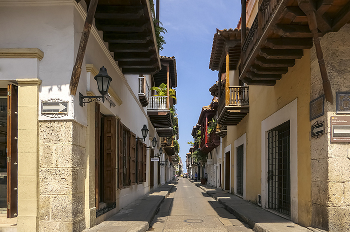 Typical colonial street with blue sky in Cartagena, Colombia Typical colonial street with blue sky in Cartagena, Colombia, by Zoonar Uwe Bergwitz