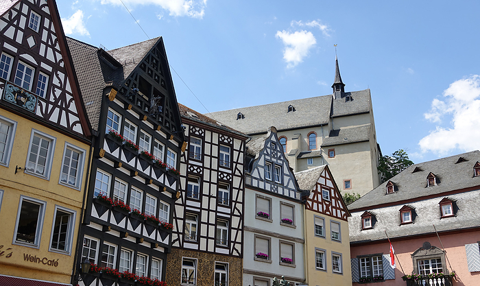Half timbered houses and Capuchin monastery in Cochem Half timbered houses and Capuchin monastery in Cochem, by Zoonar Volker Rauch
