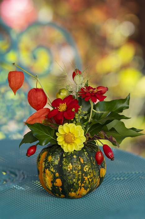 Small ornamental pumpkin decorated with flowers Small ornamental pumpkin decorated with flowers, by Zoonar Judith Kiener