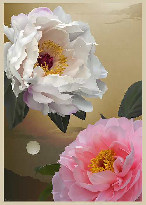 Red and white peony painting, part 2
