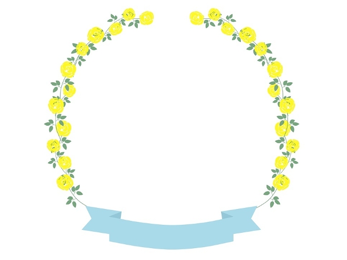 Yellow roses and light blue ribbon frame