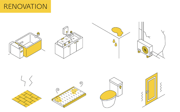 Home renovation, replacement or repair of old equipment, simple isometric illustration