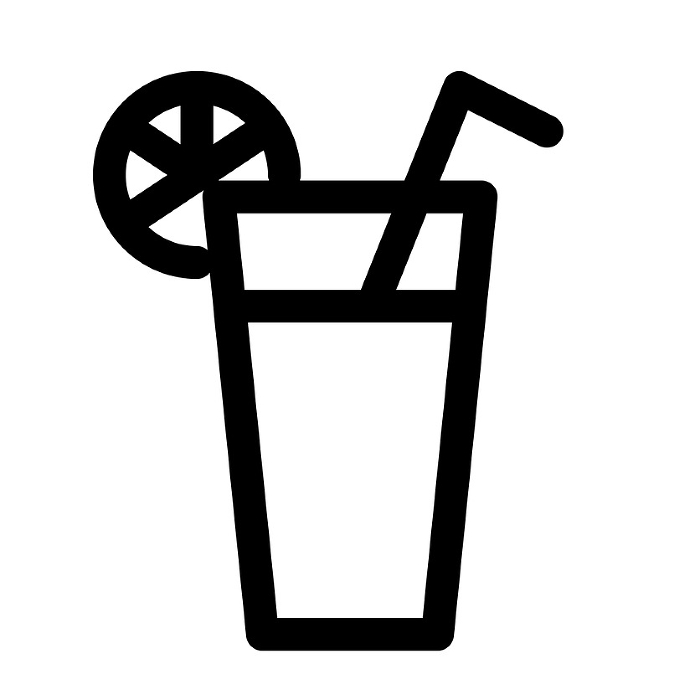 Line style icons representing drinks, juice, orange juice, and glasses