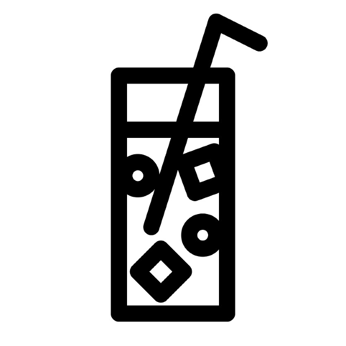 Line style icons representing drinks, soda, cider, and glasses