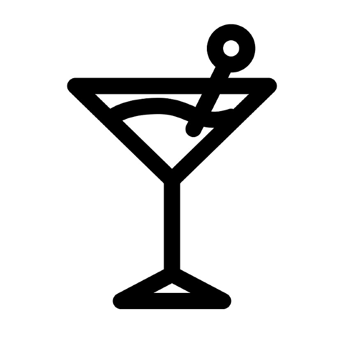 Line style icons representing drinks, cocktails, martinis, liquors, alcohol, and glasses