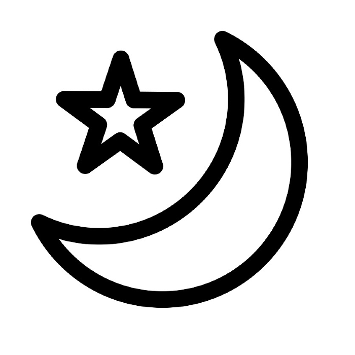 Line style icons representing weather, night, moon, and stars