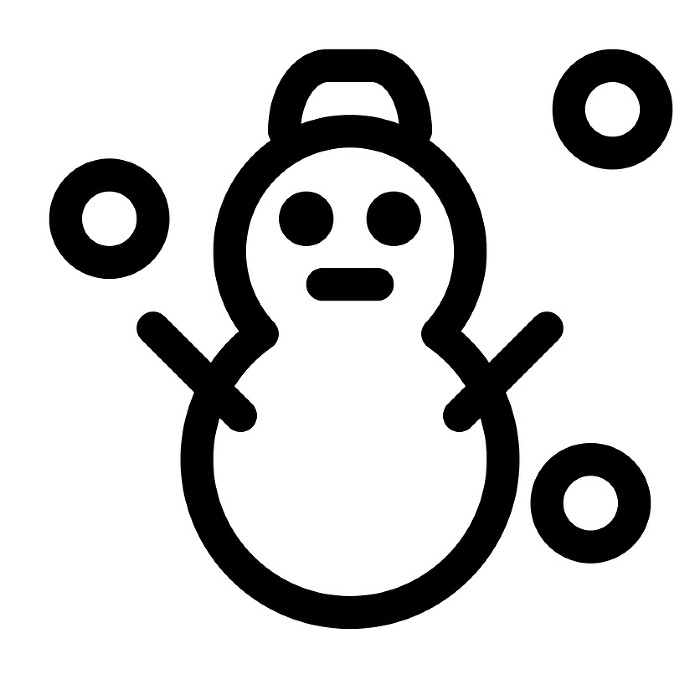 Line style icons representing weather, snow, snowmen, cold, winter