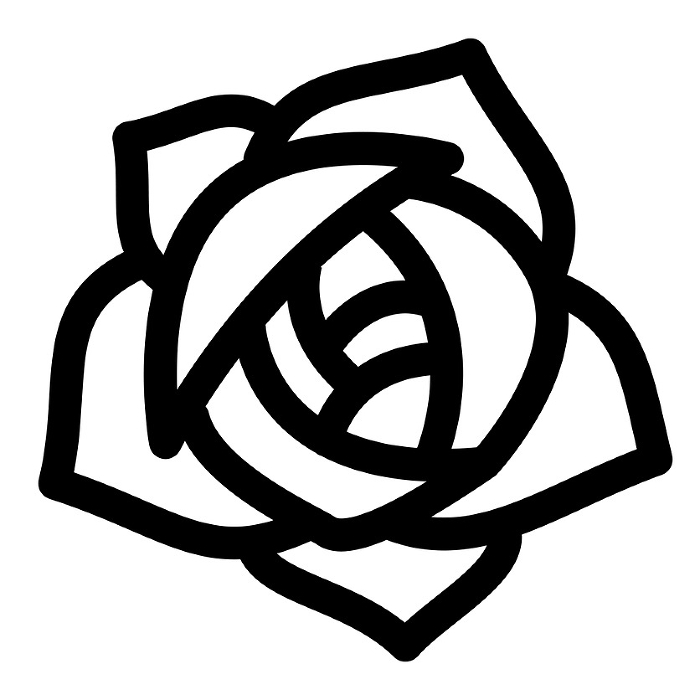 Line style icons representing spring, roses, plants and flowers
