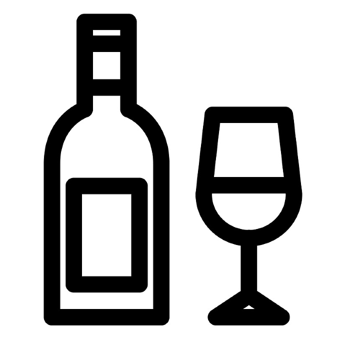 Line style icons representing fall, wine, liquor and alcohol