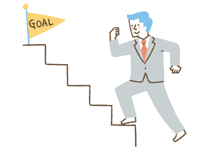 Man climbing stairs toward goal_Color