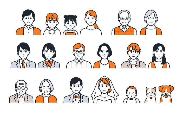 Simple vector illustration of people of various ages icon set material