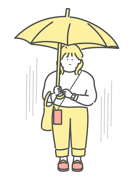 Full body illustration of a woman shopping with an umbrella