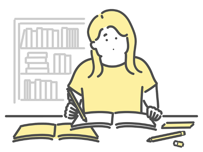 Clip art of woman studying