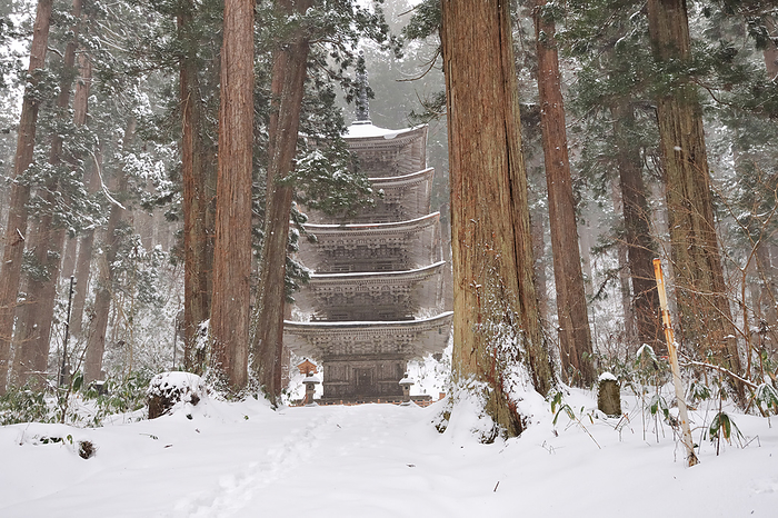 Hagurosan Five-Story Pagoda in Winter Tsuruoka City, Yamagata Prefecture