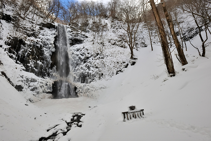 Tamanoren-no-Taki Waterfall in snowy landscape, Sakata City, Yamagata Prefecture