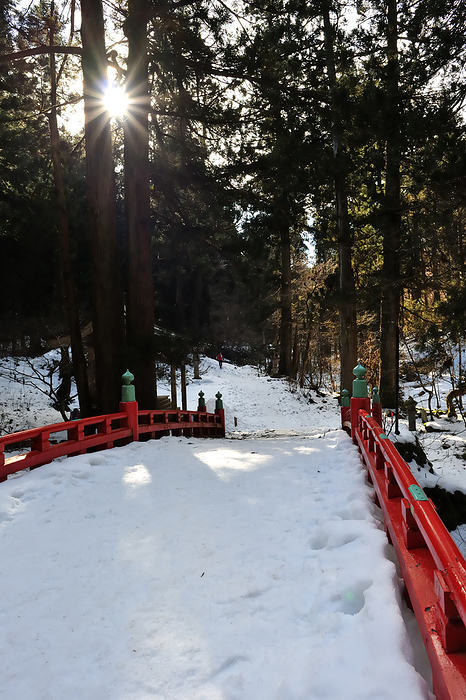 Hagurosan approach in winter, Kamihashi Bridge, Tsuruoka City, Yamagata Prefecture