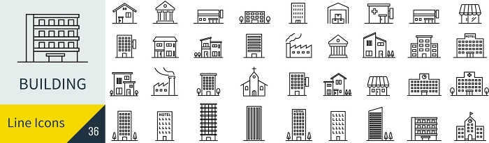 Vector building line drawing icon set