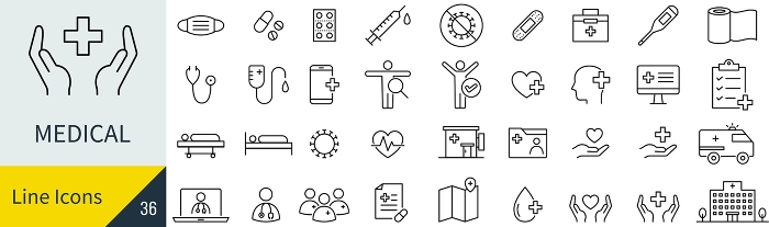 Vector medical line drawing icon set