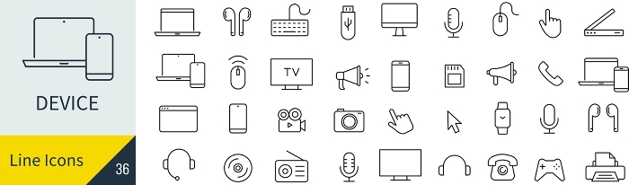 Line drawing icon set of vector devices
