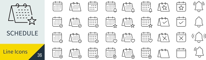 Vector schedule line drawing icon set
