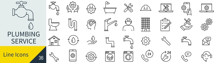 Vector line drawing icon set of water area
