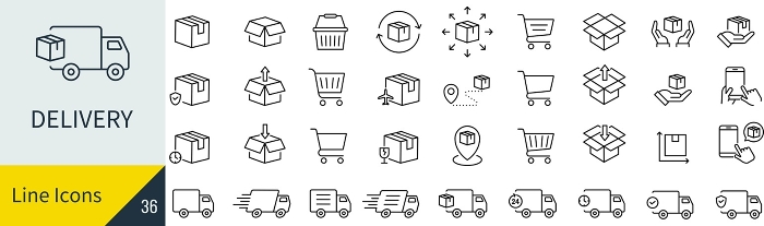 Vector line drawing icon set of vector delivery