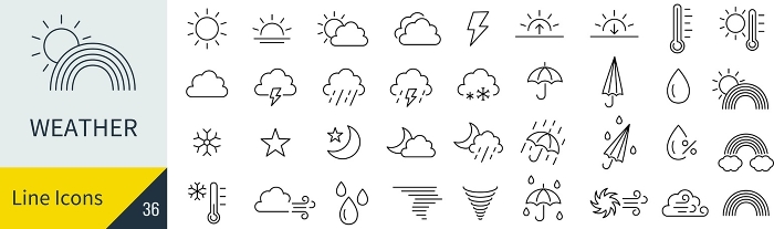 Vector weather line drawing icon set