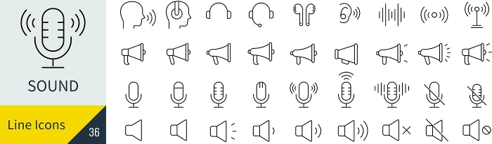 Vector sound line drawing icon set
