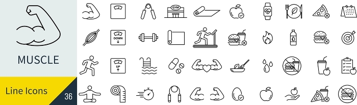 Vector Muscle Strength Line Drawing Icon Set