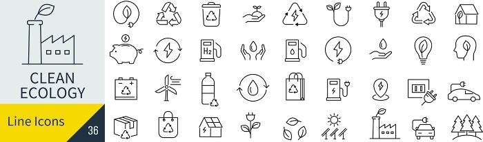 Vector ecology line drawing icon set